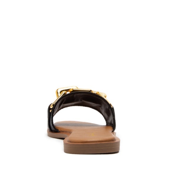 Qupid Women's Chain Slide Sandals Black - Picture 3 of 4